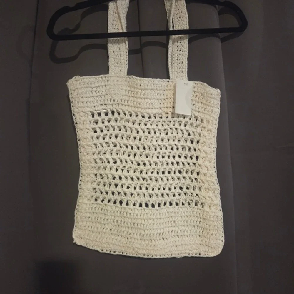 White Crochet Raffia Tote Bag Beach Summer‎ Handbag NOSIZE